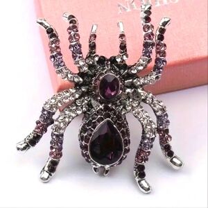 Spider brooch purple rhinestones unique alloy metal beautiful NEW